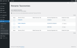 Page screenshot: Tools &rarr; Rename Taxonomies