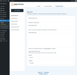Page screenshot: Rent Fetch → Property Settings