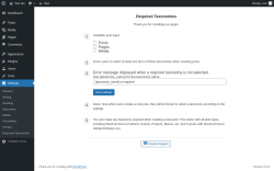 Page screenshot: Required Taxonomies ‹ Test site — WordPress