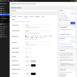 Page screenshot: Gallery &rarr; Add New Gallery &rarr; Design