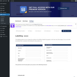 Page screenshot: Bookings → Settings → Labelling