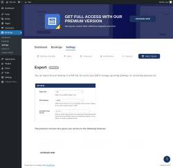 Page screenshot: Bookings → Settings → Export