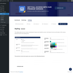 Page screenshot: Bookings → Settings → Styling