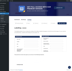 Page screenshot: Bookings → Settings → Labelling