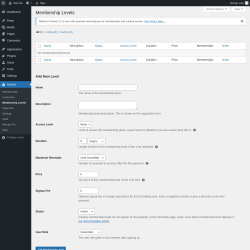 Page screenshot: Restrict → Membership Levels