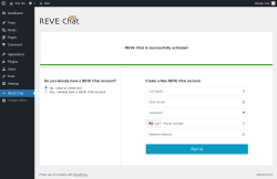 Page screenshot: REVE Chat Dashboard &lsaquo; Test site &mdash; WordPress