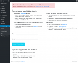 Page screenshot: Riddle Plugin → Account settings