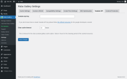 Page screenshot: Robo Gallery → Settings → Youtube API