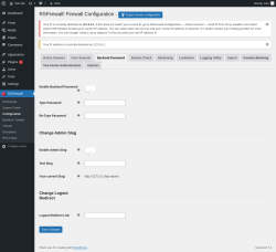 Page screenshot: RSFirewall! → Configuration → Backend Password
