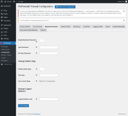 Page screenshot: RSFirewall! → Configuration → Backend Password