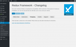 Page screenshot: Tools → Redux Framework → 
                    Changelog                