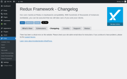 Page screenshot: Tools → Redux Framework → 
                    Changelog                