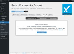 Page screenshot: Tools → Redux Framework → 
                    Support                