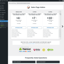 Page screenshot: Sales Page Addon → Upgrade  ➤
