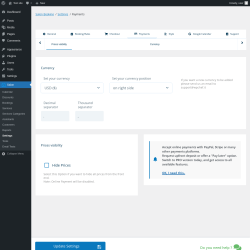 Page screenshot: Salon → Settings → Payments
