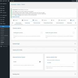 Page screenshot: Salon → Settings → Checkout