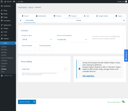 Page screenshot: Salon → Settings → Payments