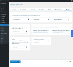 Page screenshot: Salon → Settings → Support