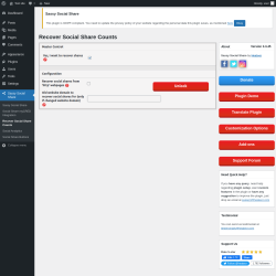 Page screenshot: Sassy Social Share → Recover Social Share Counts