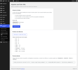 Page screenshot: Fournitures scolaires &rarr; Importer une fiche XML