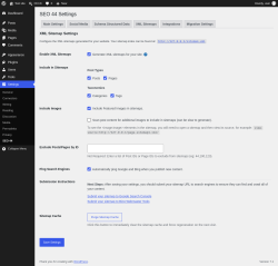 Page screenshot: Settings &rarr; SEO 44 &rarr; XML Sitemaps