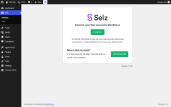 Page screenshot: Selz Settings &lsaquo; Test site &mdash; WordPress