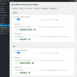 Page screenshot: SEO PACK &rarr; Taxonomy archive