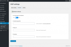 Page screenshot: SEO PACK &rarr; OGP settings &rarr; Facebook