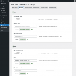 Page screenshot: SEO PACK &rarr; Post page