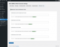 Page screenshot: SEO PACK &rarr; Webmaster tools