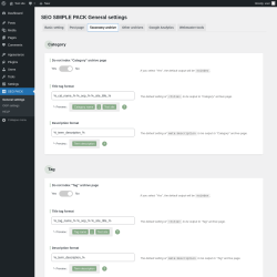 Page screenshot: SEO PACK &rarr; Taxonomy archive