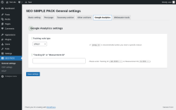 Page screenshot: SEO PACK &rarr; Google Analytics