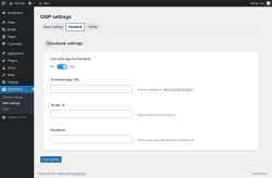 Page screenshot: SEO PACK &rarr; OGP settings &rarr; Facebook