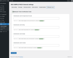 Page screenshot: SEO PACK &rarr; Webmaster tools