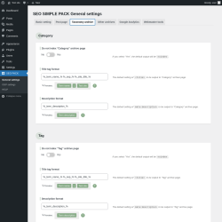 Page screenshot: SEO PACK &rarr; Taxonomy archive