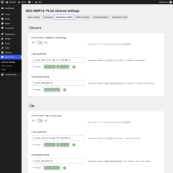 Page screenshot: SEO PACK &rarr; Taxonomy archive