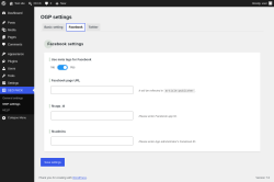 Page screenshot: SEO PACK &rarr; OGP settings &rarr; Facebook