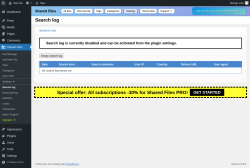 Page screenshot: Shared Files → Search log