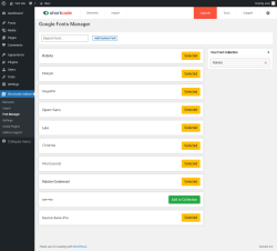 Page screenshot: Shortcode Addons → Font Manager