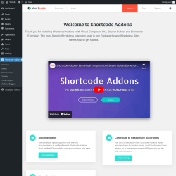 Page screenshot: Shortcode Addons → Addons Support