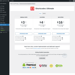 Page screenshot: Shortcodes → Upgrade  ➤