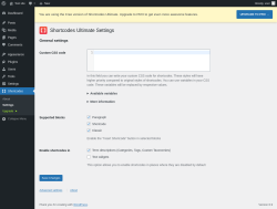 Page screenshot: Shortcodes → Settings