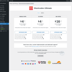 Page screenshot: Shortcodes → Upgrade  ➤