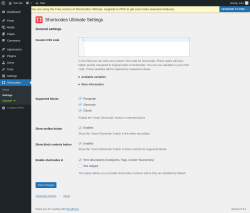 Page screenshot: Shortcodes &rarr; Settings