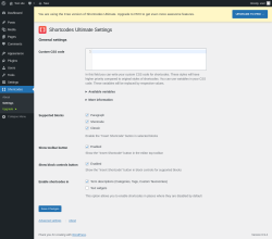 Page screenshot: Shortcodes &rarr; Settings