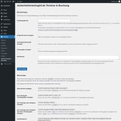 Page screenshot: Settings → SHT24 Termine & Buchung