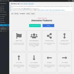 Page screenshot: Wow Plugins &rarr; Side Menu Lite &rarr; Pro Features