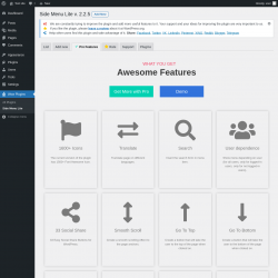 Page screenshot: Wow Plugins &rarr; Side Menu Lite &rarr;  Pro Features