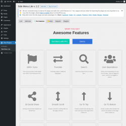 Page screenshot: Wow Plugins &rarr; Side Menu Lite &rarr;  Pro Features