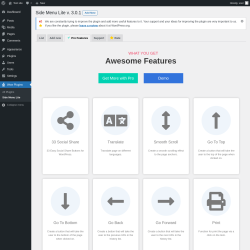 Page screenshot: Wow Plugins &rarr; Side Menu Lite &rarr;  Pro Features
